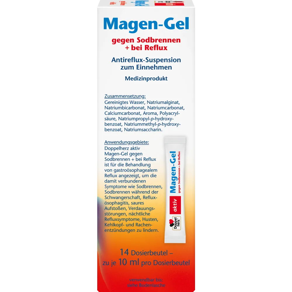 Doppelherz Active Stomach Gel, 14pc Doppelherz Stomach Gel back packaging ingredients instructions dosage