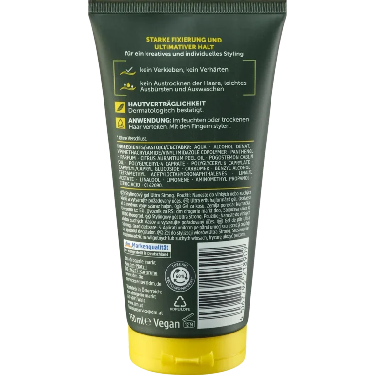 Balea Men ultra strong hair gel back packaging ingredients