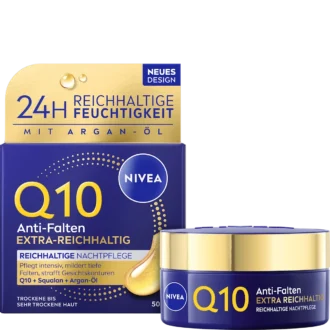 Nivea Q10 Anti-Wrinkle Extra Rich Night Cream, 50ml NIVEA Q10 Anti-Wrinkle Extra Rich Night Cream 50 ml with Q10 and creatine