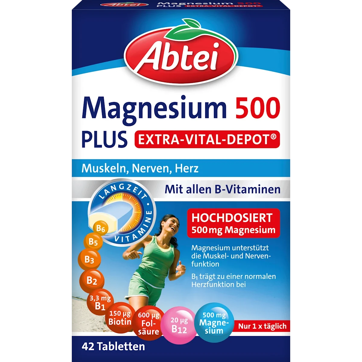 Abtei Magnesium 500 Plus Vital Depot with B Vitamins, 42 Tablets Abtei Magnesium 500 Plus Vital Depot 42 tablets with 500 mg magnesium and B vitamins