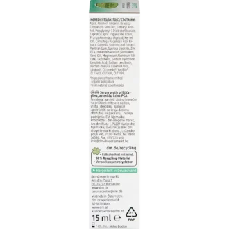 alverde Anti-Pimple SOS Serum Clear back packaging ingredients and details