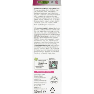 alverde Barrier Serum back packaging ingredients and details