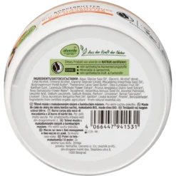 Alverde Body Butter Macadamia, 200ml Back of alverde Macadamia Nut Body Butter 200 ml with ingredients and product information