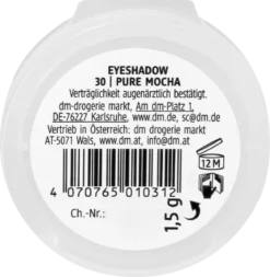 Back label of alverde Mono Matte Eyeshadow 30 Pure Mocha 1.5 g compact