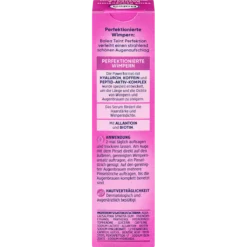 Back of Balea Teint Perfektion Eyelash and Eyebrow Serum packaging showing ingredients and application instructions