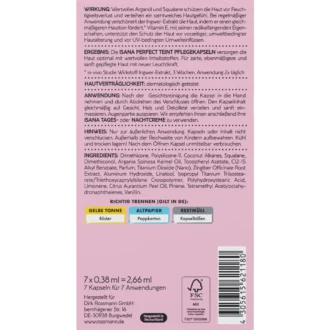 ISANA Perfect Complexion Face Care Capsules back packaging with ingredients and directions