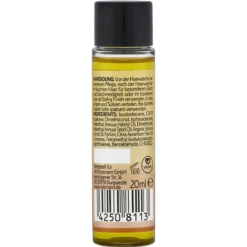 Back label of ISANA Professional Argan Oil & Care Hair Oil, 20 ml, with ingredient and application information