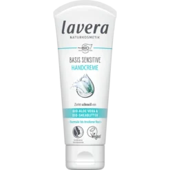 lavera basis sensitiv Hand Cream with organic aloe vera 75 ml front packaging