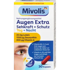 Mivolis Eye Extra Vision + Protection Day & Night, 30 vegan capsules with lutein, zeaxanthin and vitamin A