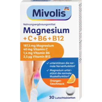 Mivolis Magnesium + Vitamin C + B6 + B12 Lozenges, 30 Tablets Mivolis Magnesium + Vitamin C, B6 & B12 Lozenges, 30 tablets