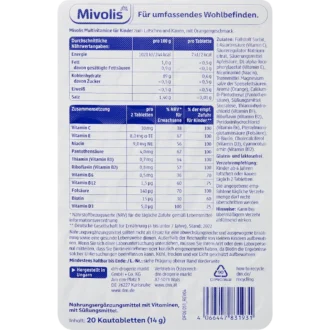 Mivolis Multivitamin Chewable Tablets for Children ingredients and nutrition facts