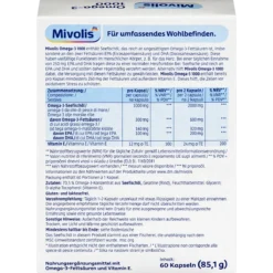Mivolis Omega 3 capsules back packaging ingredients and information