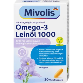 Mivolis Omega-3 Flaxseed Oil 1000 Capsules, 30 pc Mivolis Omega-3 Flaxseed Oil 1000 vegan capsules with ALA and vitamins, 30 capsules