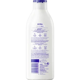 Back of NIVEA Aloe & Hydration Body Lotion 400 ml showing ingredients and product information