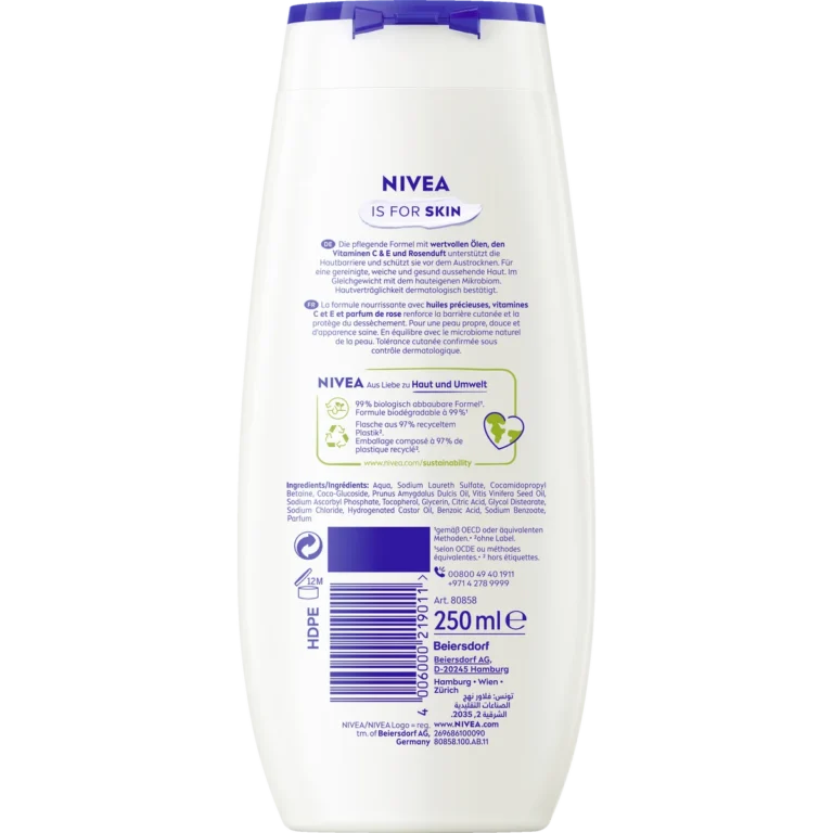 NIVEA Rose & Almond Oil Shower Gel | Nourishing Care 250 ml - Backside