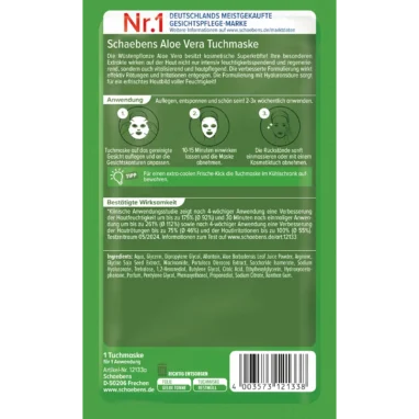 Schaebens Aloe Vera Sheet Mask, 1pc Schaebens Aloe Vera Sheet Mask packaging, back view