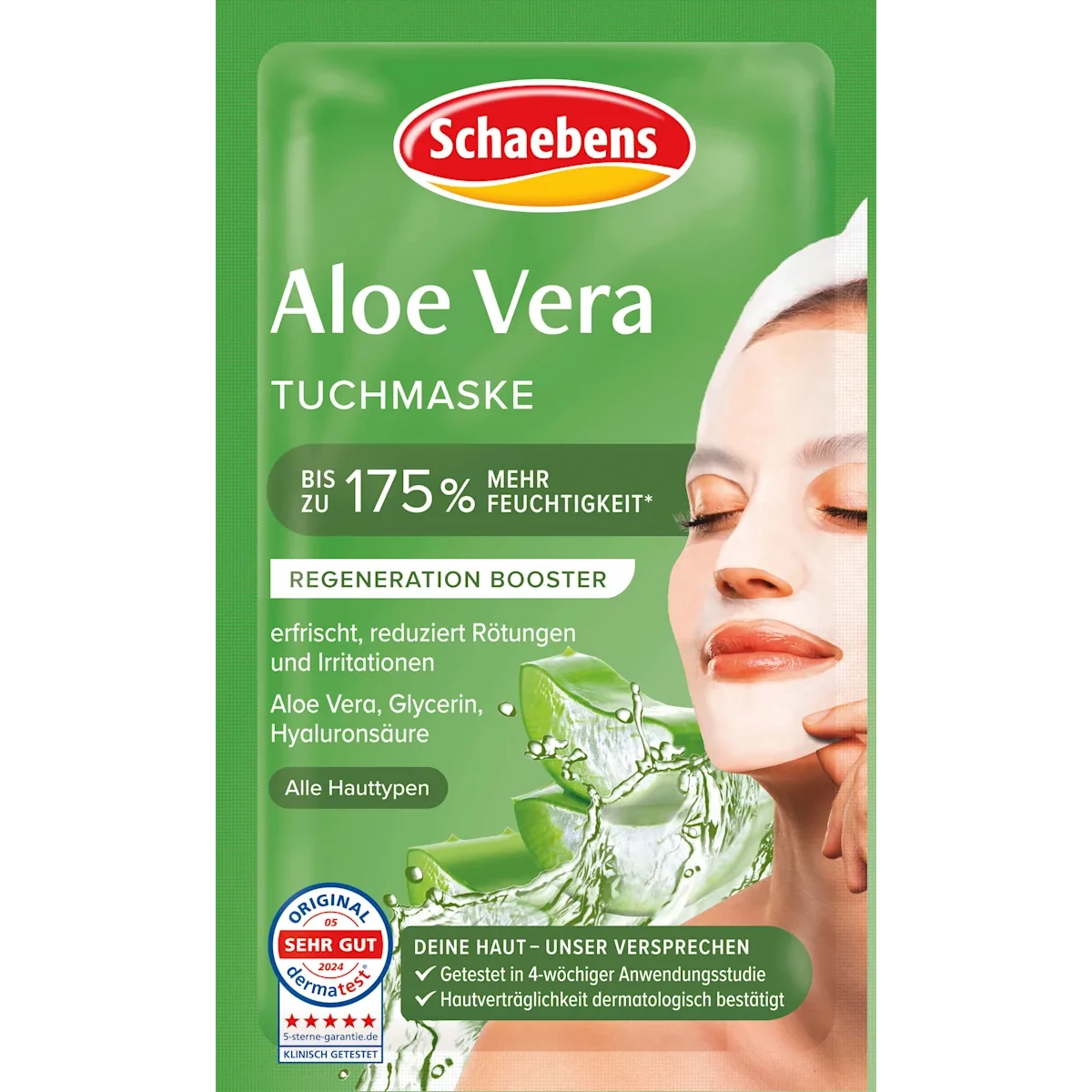 Schaebens Aloe Vera Sheet Mask, 1pc Schaebens Aloe Vera Sheet Mask for moisturizing facial care, front view