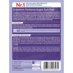 Schaebens Panthenol Eye Sheet Pads, 1 Pair Schaebens Panthenol Eye Sheet Pads packaging, back view