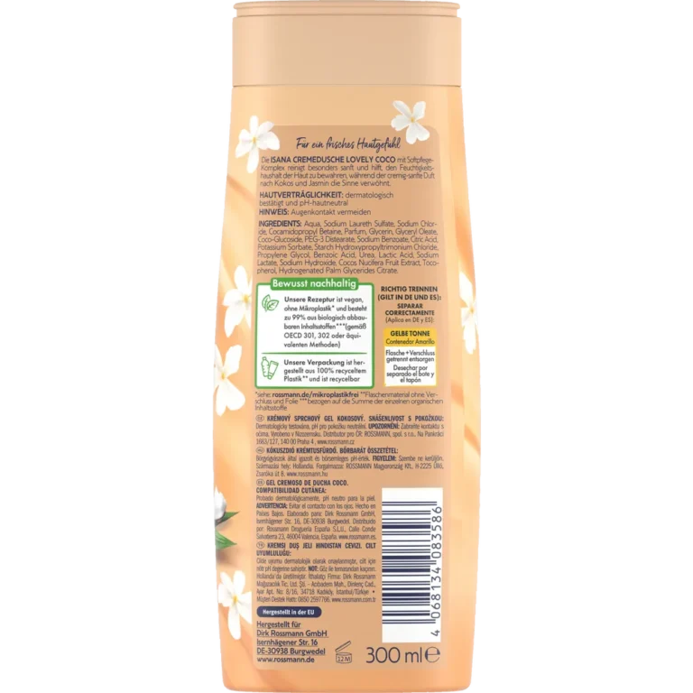 Isana Shower Gel Lovely Coco, 300ml ISANA Lovely Coco cream shower packaging back view