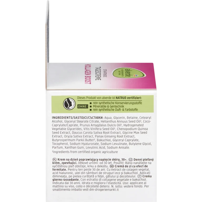 Alverde Collagen Boost Face Cream, 50ml alverde Collagen Boost Face Cream back packaging and ingredients