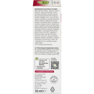 Alverde Vital Dark Spot Serum 30 ml back packaging with ingredients and directions