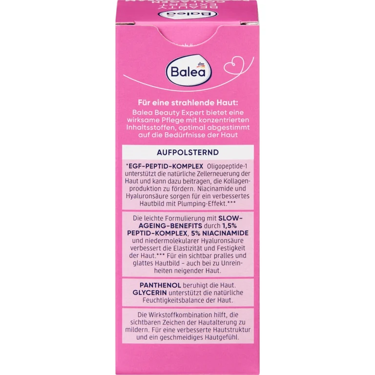 Balea Beauty Expert Collagen Boosting Cream 50 ml back packaging with ingredients and directions