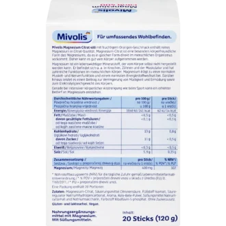 Mivolis Magnesium Citrate 400 Granules back packaging with product information