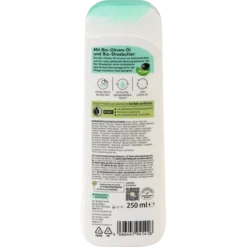 Back of alverde Olive & Aloe Vera Body Lotion 250 ml with ingredients and product information