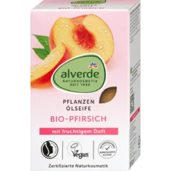 Alverde Peach Plant Oil Soap 100 g with organic peach extract and plant-based glycerin for gentle hand cleansing
