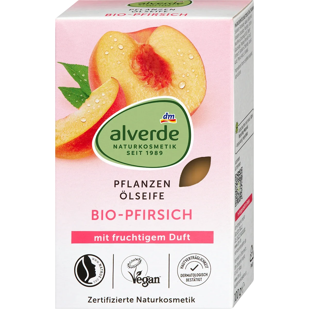 Alverde Natural Cosmetics Peach Plant Oil Soap, 100 g Alverde Peach Plant Oil Soap 100 g with organic peach extract and plant-based glycerin for gentle hand cleansing
