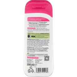 Alverde Shine Shampoo Organic Rose Blossom, 200 ml Back of alverde Shine Shampoo 200 ml with ingredients and usage information