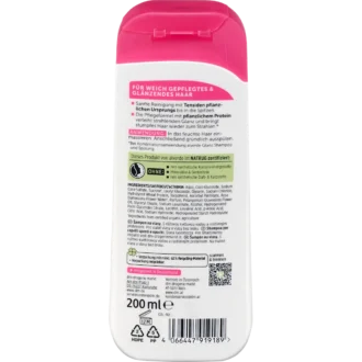 Back of alverde Shine Shampoo 200 ml with ingredients and usage information