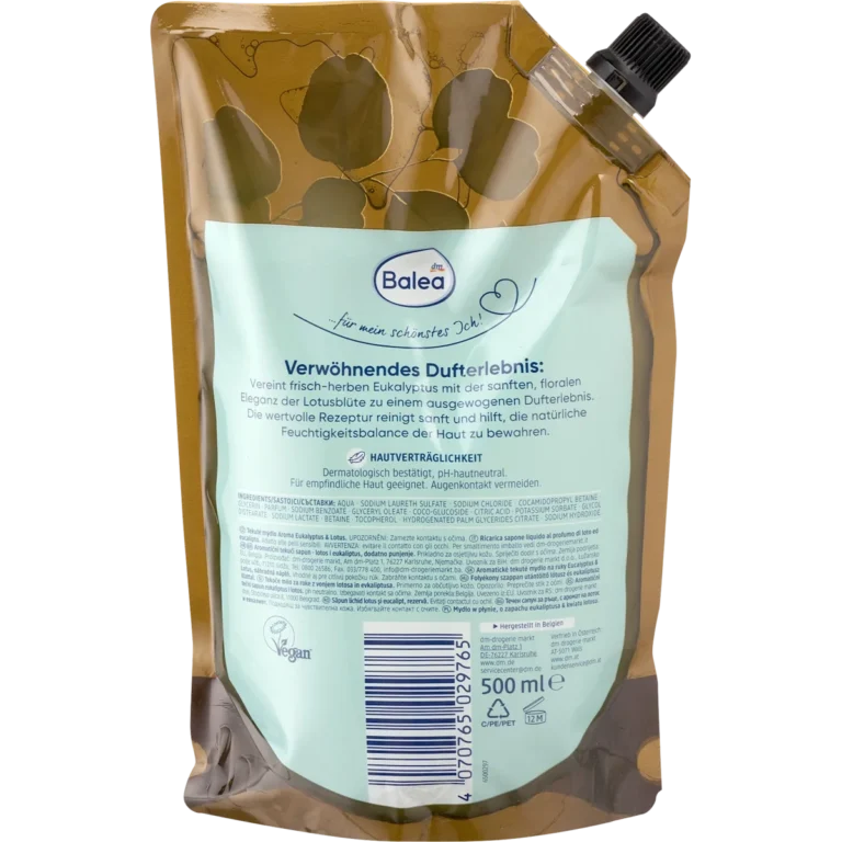 Balea Eucalyptus & Lotus Liquid Hand Soap Refill 500 ml - Back View