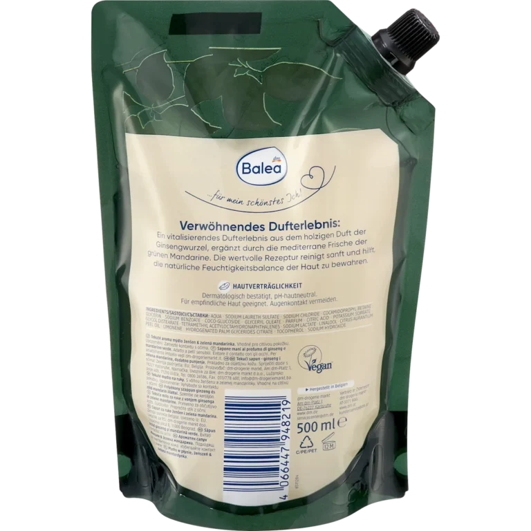 Balea Ginseng & Green Mandarin Liquid Hand Soap Refill 500 ml Back View