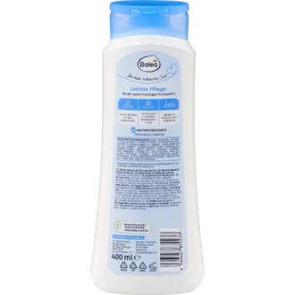 Back of Balea Lightweight Body Lotion 400 ml showing ingredients and product information