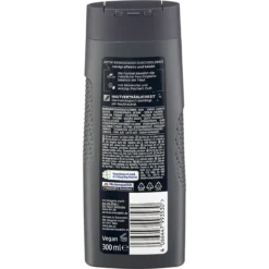 Balea MEN Active Carbon 3-in-1 Shower Gel, 300 ml Back of Balea MEN Active Carbon 3-in-1 Shower Gel 300 ml showing ingredients and product information
