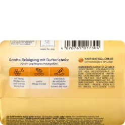 Back of Balea Milk & Honey Cream Soap 150 g showing ingredients and product information