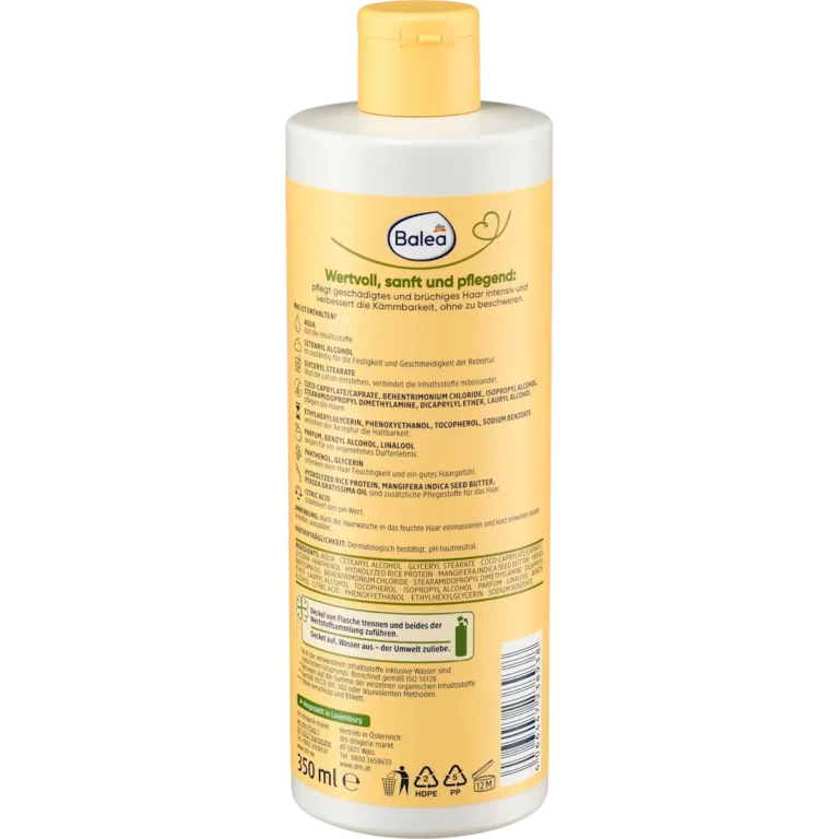 Balea Natural Beauty Avocado Oil & Mango Butter Conditioner, 350 ml Balea Natural Beauty Conditioner with avocado oil and mango butter for damaged hair, 350 ml - Backside