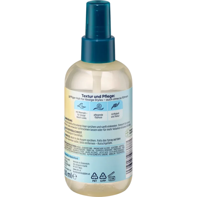 Balea Sea Salt Care & Define Spray back with ingredients and directions