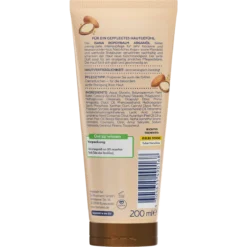 ISANA Argan Oil Body Balm, 200 ml Back of ISANA Argan Oil Body Balm 200 ml showing ingredients and product information