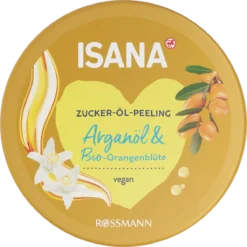 ISANA Argan Oil & Organic Orange Blossom Sugar Oil Body Scrub, 230 g ISANA Argan Oil & Orange Blossom Body Scrub 230 g | top view