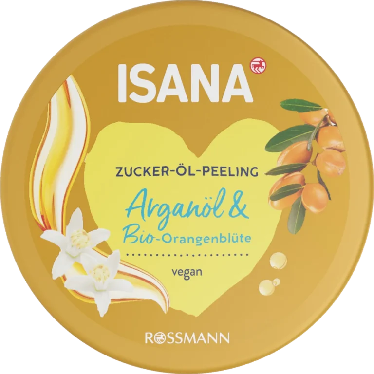 ISANA Argan Oil & Organic Orange Blossom Sugar Oil Body Scrub, 230 g ISANA Argan Oil & Orange Blossom Body Scrub 230 g | top view