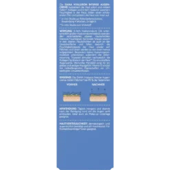 Back of ISANA Hyaluron Intense Eye Cream 15 ml showing ingredients and product information