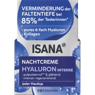 ISANA Hyaluron Intense Night Cream, 50 ml ISANA Hyaluron Intense Night Cream 50 ml with 6x hyaluronic acid, collagen and shea butter