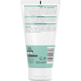 Back of ISANA Pure Cleansing Cream 150 ml showing ingredients and product information