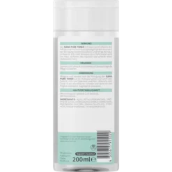 Back of ISANA Pure Niacinamide Toner 200 ml showing ingredients and product information