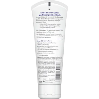 Back of lavera Repair Hand Cream 75 ml packaging