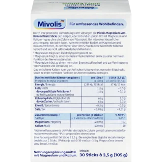 Mivolis Magnesium 400 + Potassium Direct Sticks back with product information