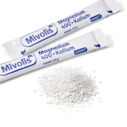 Mivolis magnesium and potassium peach-flavored direct granules