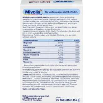 Mivolis Magnesium 500 + B Vitamins Depot Tablets back with nutrition information